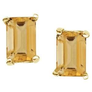   Yellow Gold November Birthstone Emerald Cut Citrine Earrings Jewelry