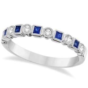  Princess Cut Blue Sapphire and Diamond Ring Band 14k White 