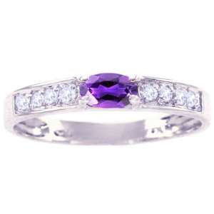   White Gold Oval Gemstone and Diamond Anniversary Ring Amethyst, size8