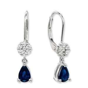    14k White Gold Simple Blue Sapphire Diamond Drop Earrings Jewelry