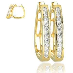   Cut Saddleback 14K Yellow Gold Diamond Huggie Hoop Earrings Jewelry