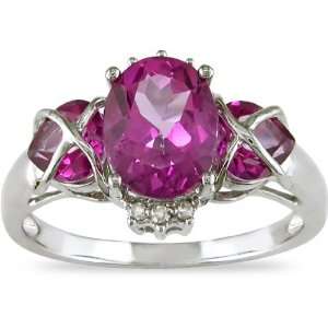  10K White Gold Pink Topaz and Diamond Heart Ring Jewelry