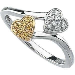   14K Two Tone Gold Natural Yellow Diamond Heart Ring Size 6.5 Jewelry