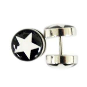  On Cheater Plugs   Double Sided White Star on Black Silver Fake Plug 