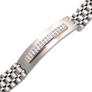 Mens Stainless Steel and 14K Gold and Diamond Bracelet Jewelry