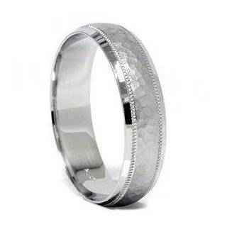 Hammered Mens Solid White Gold Comfort Fit Wedding Band Ring 6MM 10K 7 