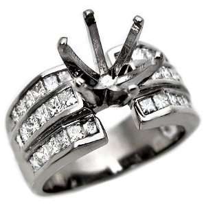   30ct Princess Diamond Semi Mount Ring Setting 18k White Gold Jewelry