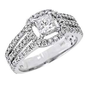14k White Gold Natural Princess Cut Diamond Engagement Ring Split 