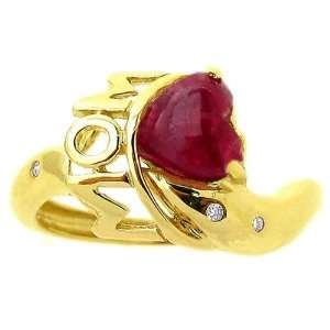   Yellow Gold Loving Moms Heart Gemstone Ring Ruby/Cabochon, size7.5