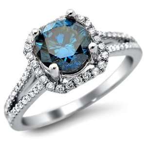   51ct Fancy Blue Round Diamond Engagement Ring 18k White Gold Jewelry