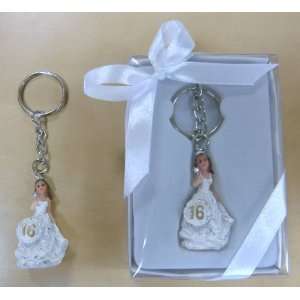  16 Set of 48 Girl in White Dress with Silver Sparkles Key Chains 