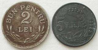 Kingdom Romania set of 2 coin 2 Lei 1924 & 5 Lei 1942  