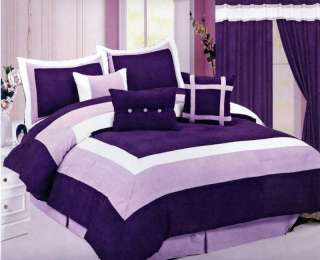New Micro Suede Bedding Comforter Set King Purple/White  