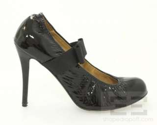 Lanvin Ete 2004 Black Patent Leather Bow Strap Heels Size 37  