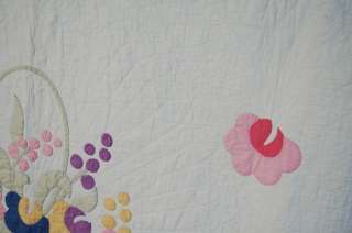 Pastel 30s Basket Applique Antique Quilt ~BERRIES  