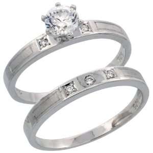 925 Sterling Silver 2 Piece CZ Engagement Ring Set, 1/8 in. (3mm) wide 