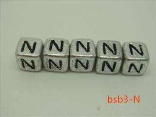 50g/250pcs Silver Cube Acrylic Initial Alphabet Single Letetr N bead 