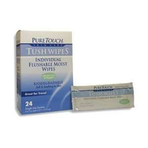 Pure Touch Tush Wipes for Adults 24 Individual Flushable Moist Wipes 