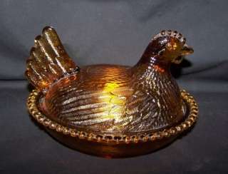 Vintage Amber Hen On Nest Candy Dish  
