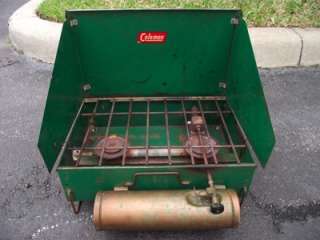Antique Coleman 425 2 Burner Gas Stove with circular brass fount 