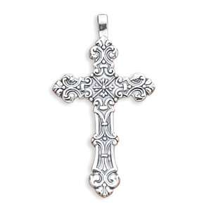  Silver 2 Inch Ornate Antique Cross Pendant Jewelry 