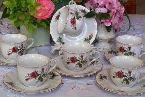 China Vintage Rose 7 oz. Porcelain Tea Party Teacups  
