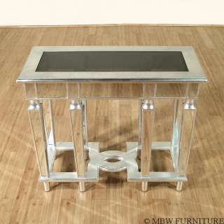 Distressed Silver Art Deco Mirrored Console Table  