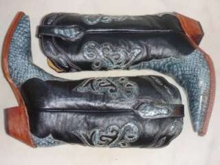 NEW FERRINI Black Blue ALL Leather Python Western Cowboy Womens Boots 