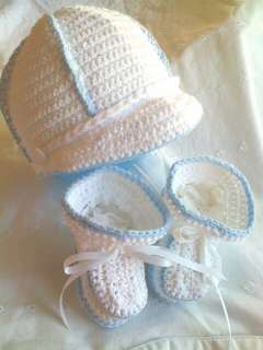 Crochet Baby Boy Visor Cap Hat Booties Reborn Doll  