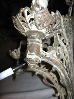 ANTIQUE ARCHITECTURAL CAST IRON CHANDELIER SCONCE LAMP  