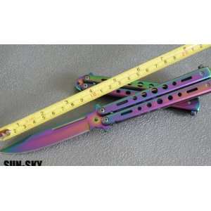 com Rainbow Colorful Metal Practice Balisong Butterfly Knife Trainer 