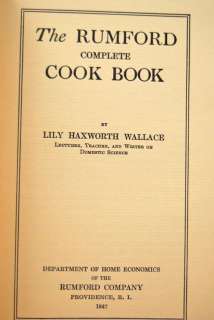   RUMFORD Complete Cook Book 1927 Lily Haxworth Wallace BAKING POWDER HC