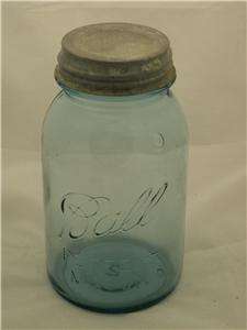 Vintage BALL PERFECT MASON Blue Quart Canning Jar #2 w/ BALL Porcelain 
