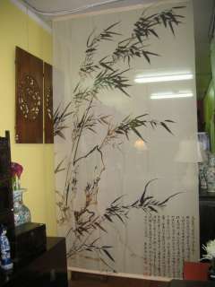 Fabric Screen Curtain Room Divider with Chinese Painting Bamboo M2 R2
