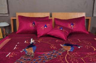   Handmade Embroidered Peacock Bedspread Silk With Cotton Bed Sheet Art