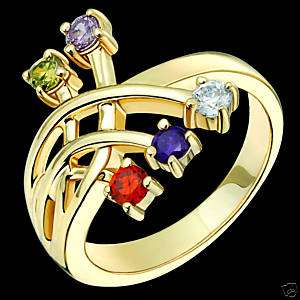 Family Ring 10k Yellow Gold Colored Birthstones Bands  
