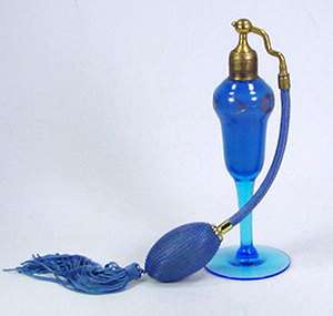 Antique Devilbiss Blue / Gold Perfume Bottle Atomizer  