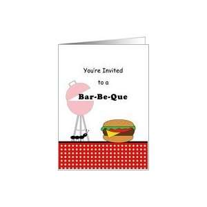  Barbeque/BBQ Invitation with Grill,Hamburger, and Ant Card 