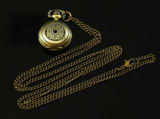 J031 Antique Vintage Brass Quartz Necklace Pocket Watch  