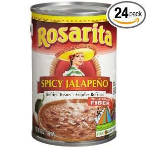 Rosarita Spicy Jalapeno Refried Beans, 16 Ounce Cans (Pack of 24 