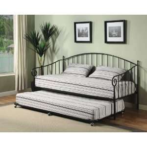 Matt Black Metal Twin Size Day Bed (Daybed) Frame With Pop Up Trundle 