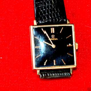 1964 14K Omega Mens Square Watch Black Dial 620 Cal  