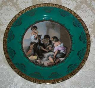   thal West GERMANY 10 PLATE JWK 1930 Kids & Dog JADE GREEN  