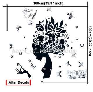 Beautiful Butterfly Flower Girl Art Mural Wall Decal Sticker Vinyl 