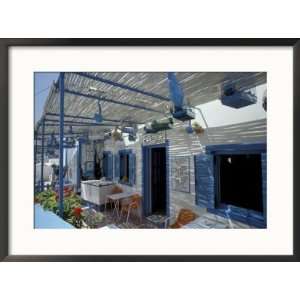 Breakfast Bar with Bird Cages, Thira, Cyclades Islands, Greece Framed 