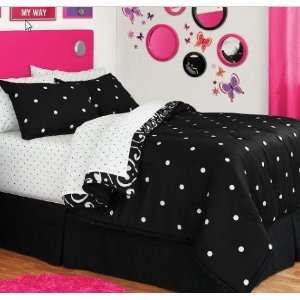  Black & White Polka Dot Reversible Twin Comforter Set (6 