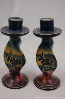   Handmade soapstone Animal Elephant Pair candle holders kenya Kisii