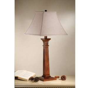   Brown Wood Table Lamp, Off White Linen Shade, B9309