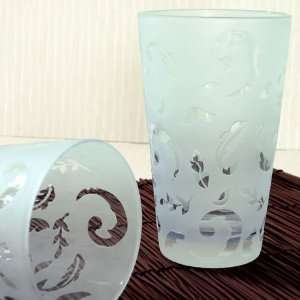   frosted swirl etch water glass   sky blue (set of 4) 