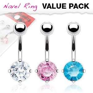   Steel Round CZ Prong value pack Body Jewelry 14 Gauge Jewelry